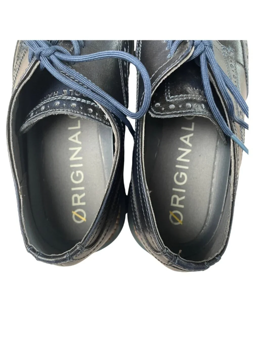 Men's Cole Haan Size 8 Navy Blue Laced Wing Tip Oxford Dress Shoes